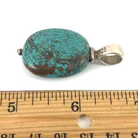 Sterling Silver 925 Vintage Native Navajo Lander Turquoise Pendant - Picture 2 of 2